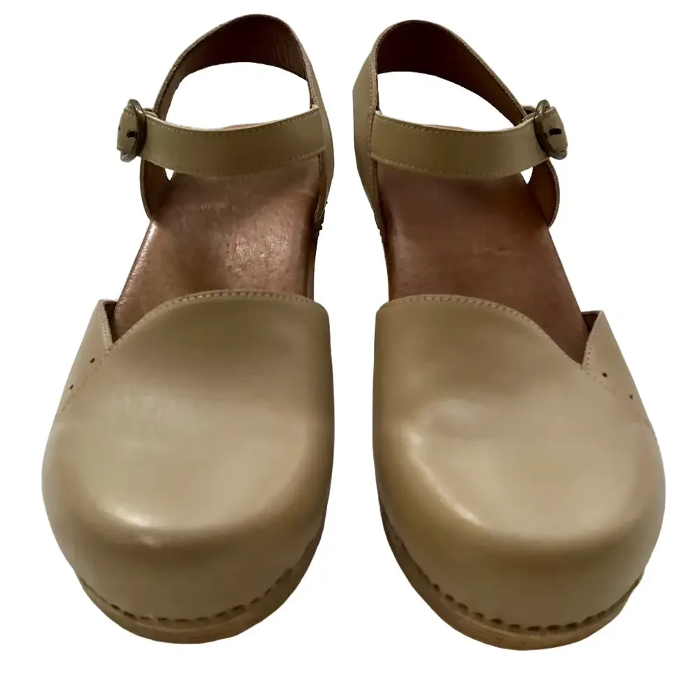 Dansko Tan Leather Mary Jane Clogs - Picture 3 of 14